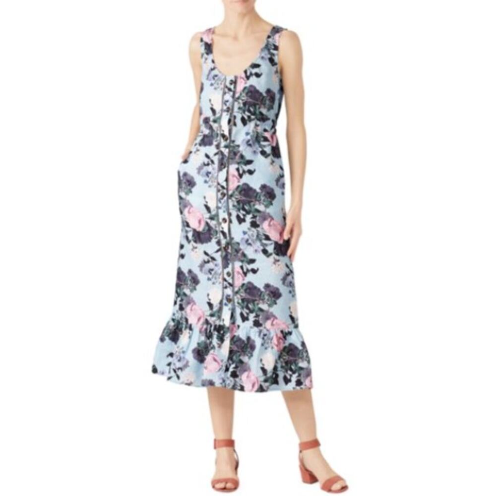 NICHOLAS Floral Midi Dress in Blue and Pink
